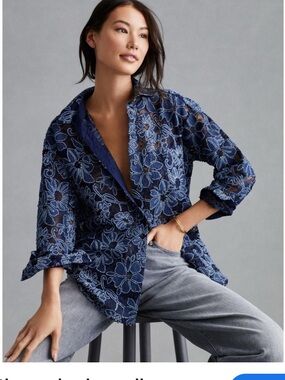 ANTHRO Pilcro Lace Button-Down Shirt